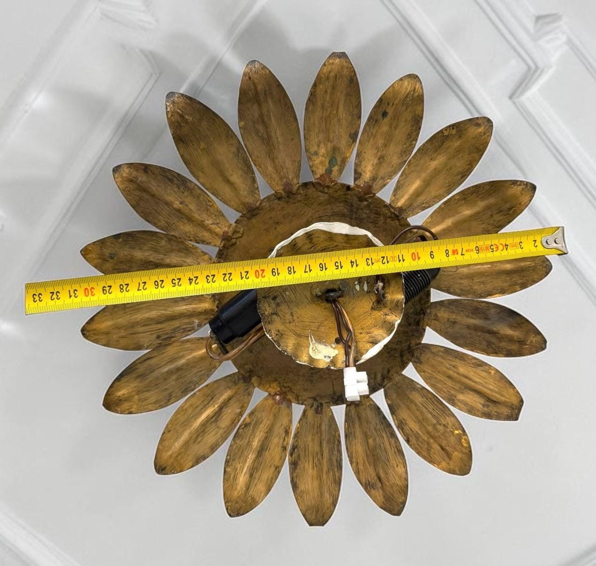 Spanish gold Gilt Metal Sunburst Ceiling Light, 1960s hollywood regency vintage luxury lamp