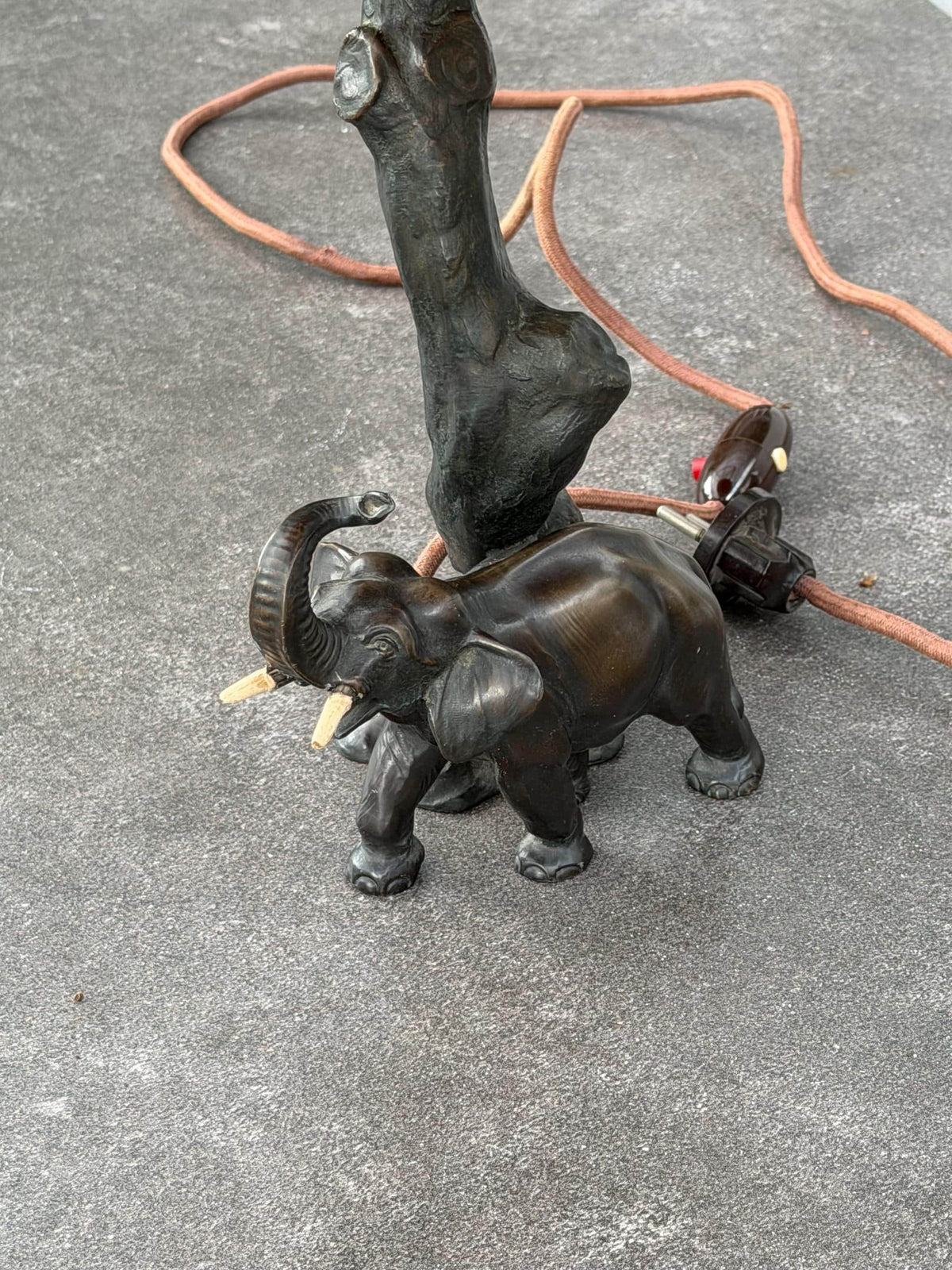 Antique schwarzwald Bronzed Metal Elephant Table Lamp, Black Forest, Germany, circa 1930, with Parchment Shade, Country House Decor