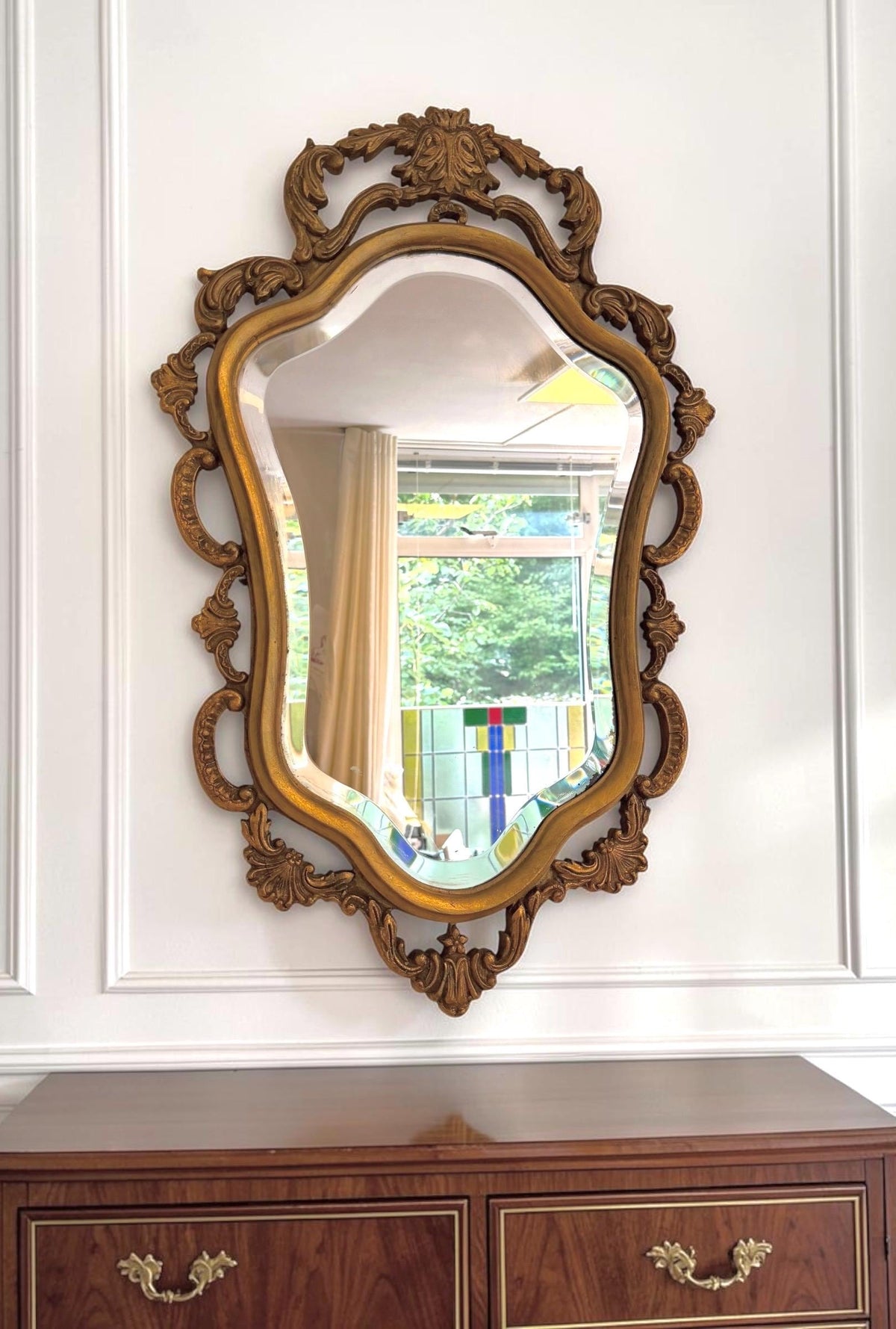 XL Art Nouveau period  Gold Gilt Antique Mirror, ca 1900-1920 furniture 74 cm