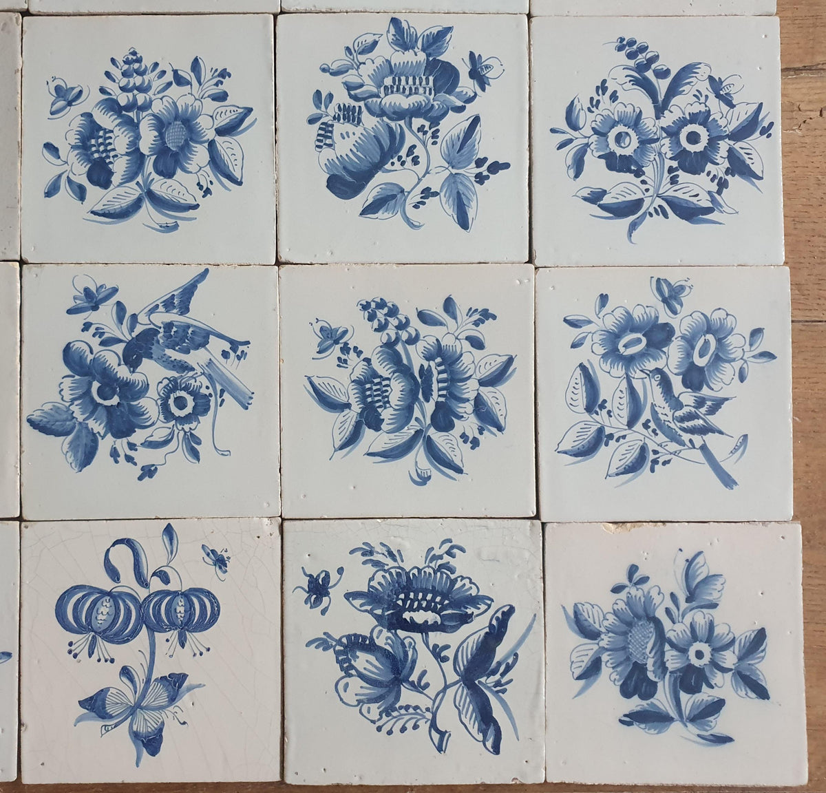 25 x Antique Delft Tiles, 18th Century, Floral Blue Flowers, wall tiles planttile.