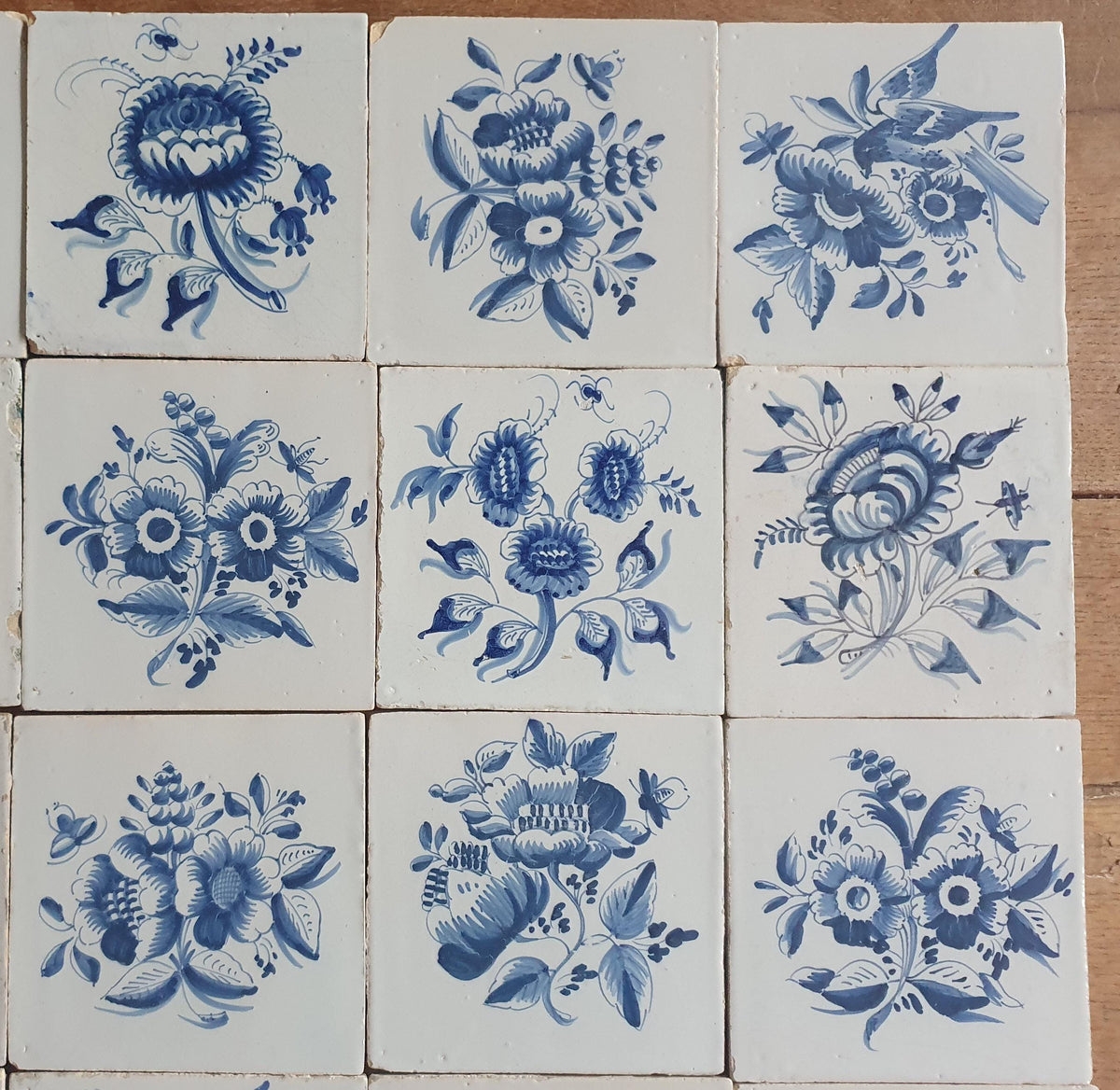 25 x Antique Delft Tiles, 18th Century, Floral Blue Flowers, wall tiles planttile.