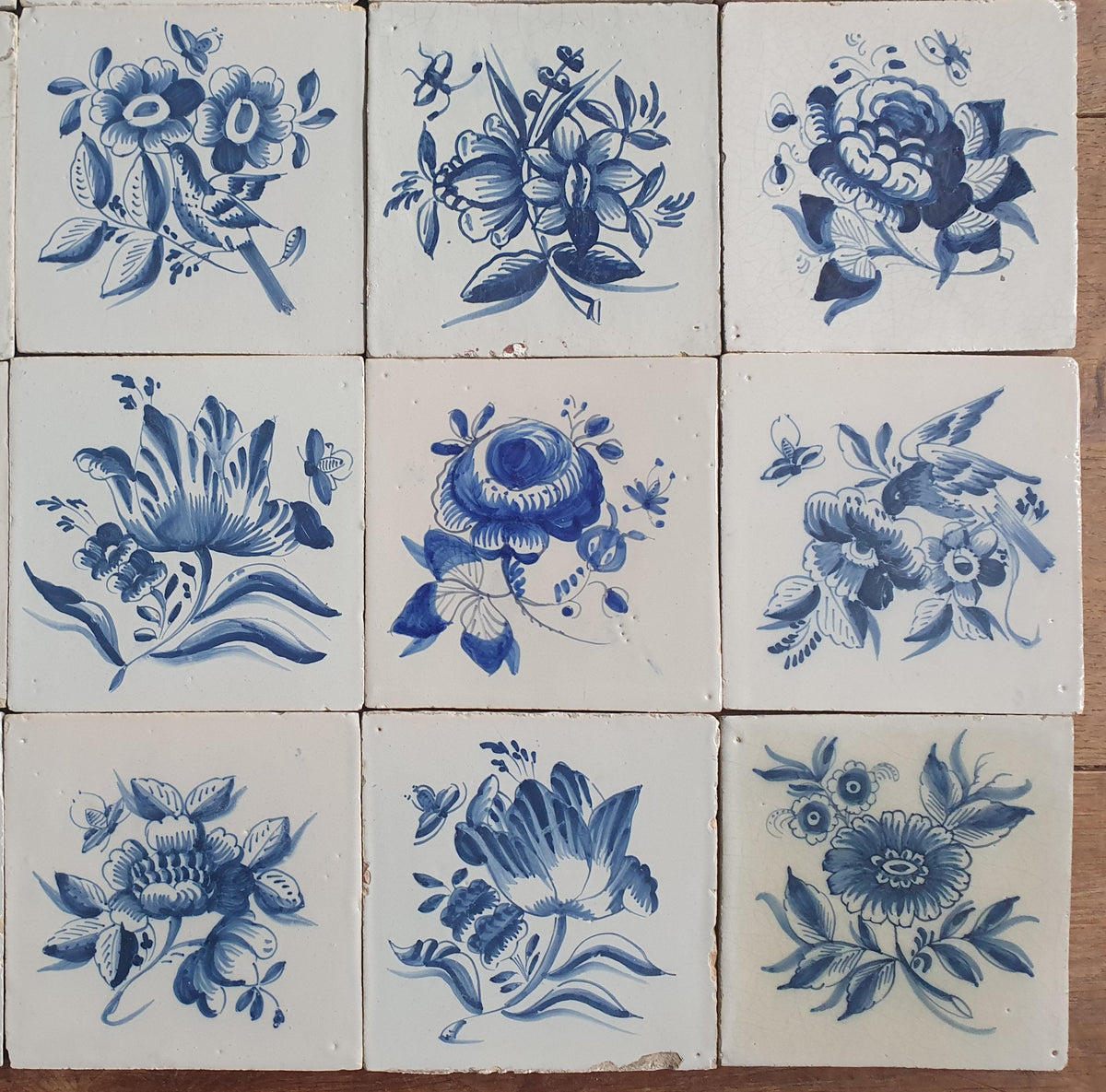 20 x Antique Delft Tiles, 18th Century, Floral Blue Flowers, planttile.