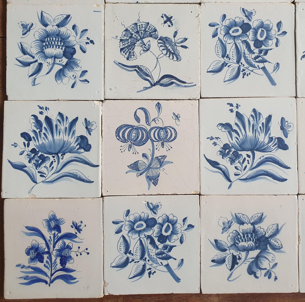 20 x Antique Delft Tiles, 18th Century, Floral Blue Flowers, planttile.