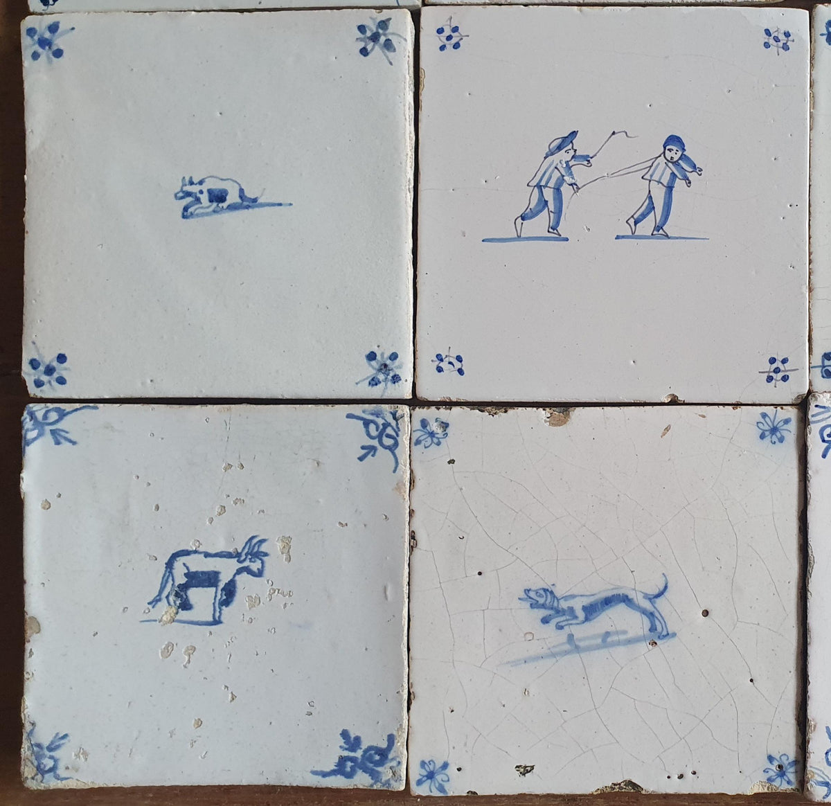 9x Antique Delft tiles, 17th Century Dutch Wall tile,Decor animaltile