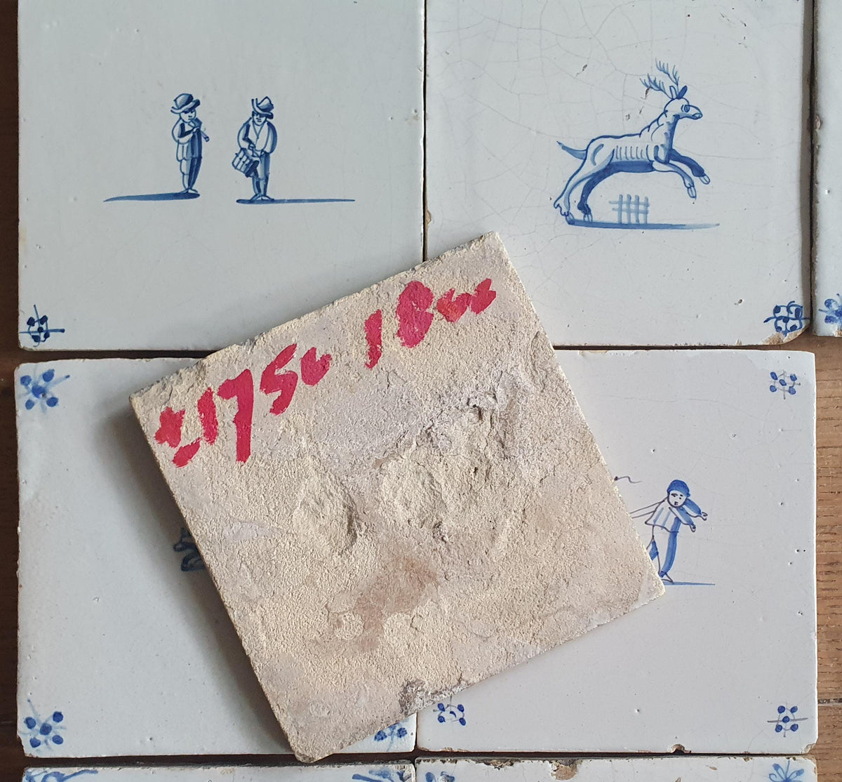 9x Antique Delft tiles, 17th Century Dutch Wall tile,Decor animaltile