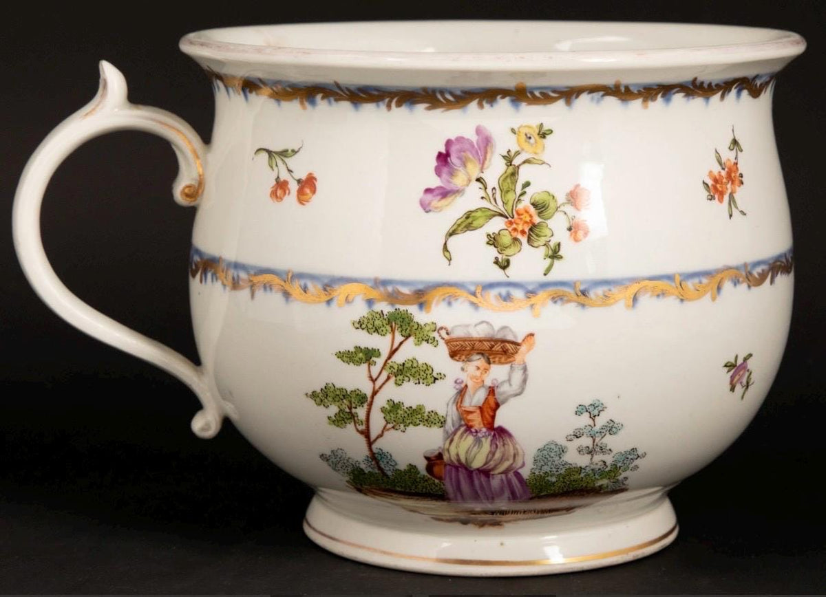 18th Century rare Vienna Porcelain Chamber Pot Alt Wien Hand Painted and Gilt pot, decorated with figures and flowers.