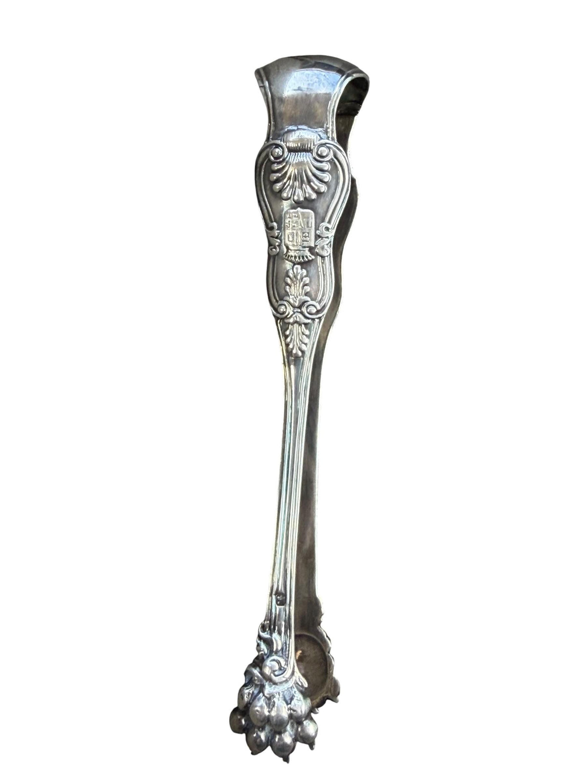 Antique French 1st Silver Sugar Tongs Pierre Queille Paris 1834 Coat of Arms of the Counts de Uribarren highclass aristocratic klauwtang