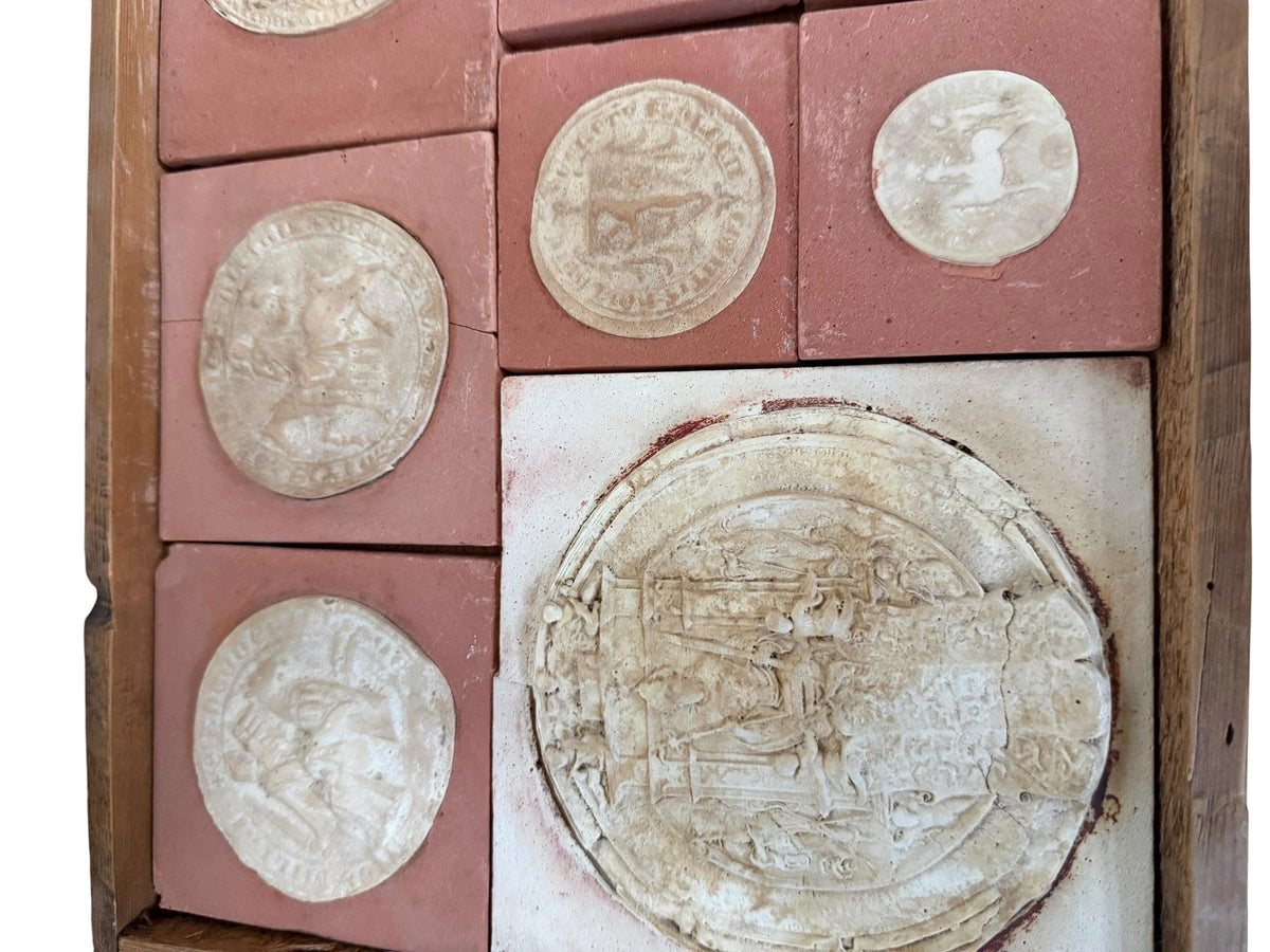 19th Century Plaster Casts of Medieval Wax Seals in Wooden Box – William II of Holland , antique sigillographic study collection