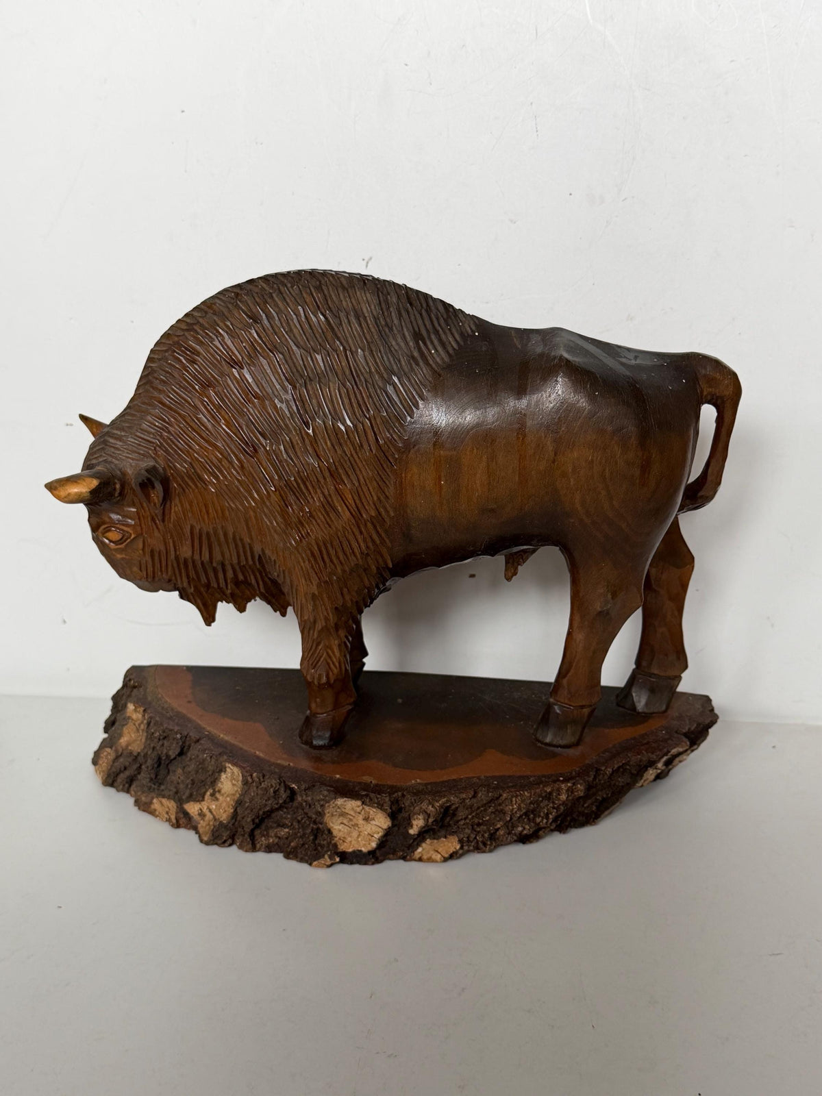Polish Midcentury PRL Communist Era Zubr Bison designer Sculpture, Hand Carved Wood, ca. 1960s