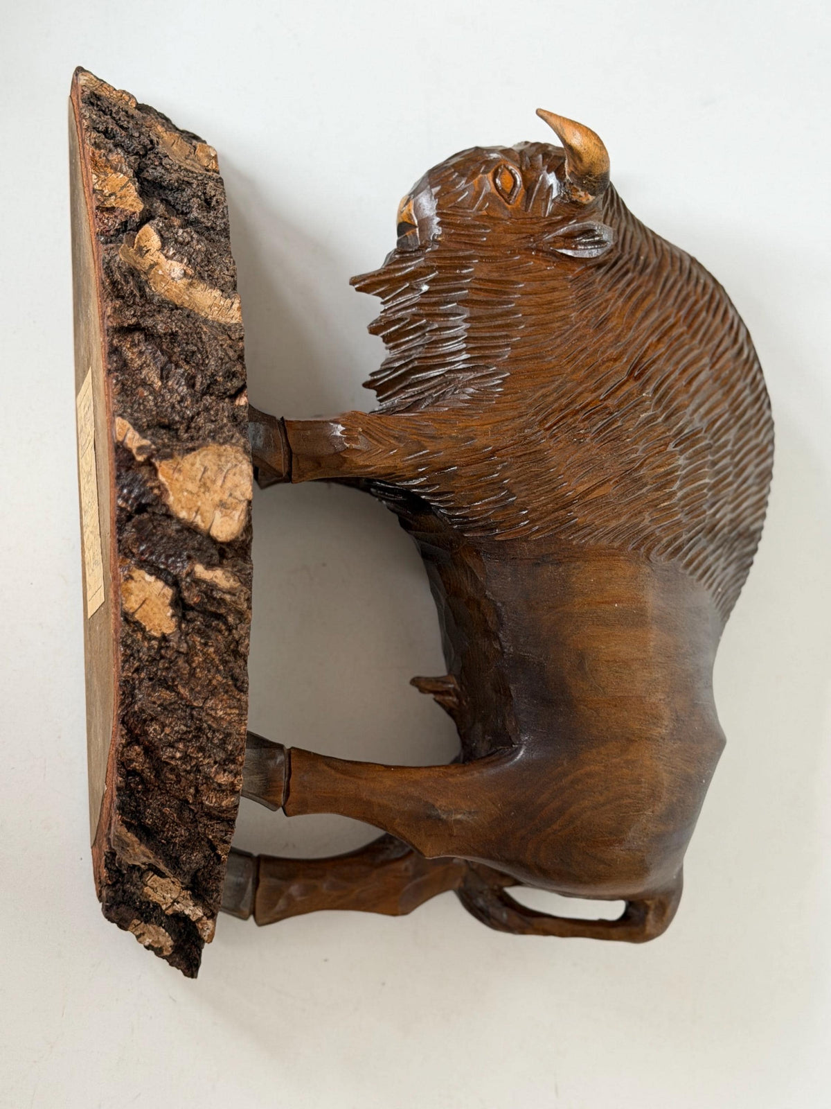 Polish Midcentury PRL Communist Era Zubr Bison designer Sculpture, Hand Carved Wood, ca. 1960s