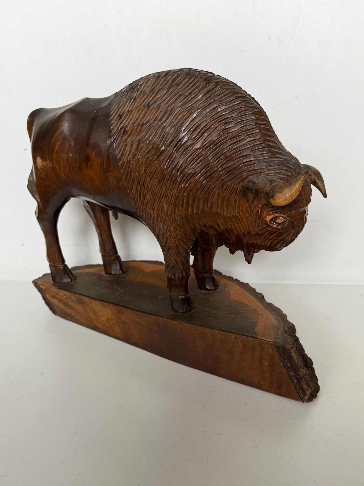 Polish Midcentury PRL Communist Era Zubr Bison designer Sculpture, Hand Carved Wood, ca. 1960s