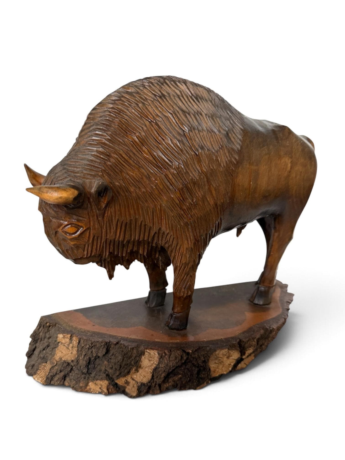 Polish Midcentury PRL Communist Era Zubr Bison designer Sculpture, Hand Carved Wood, ca. 1960s