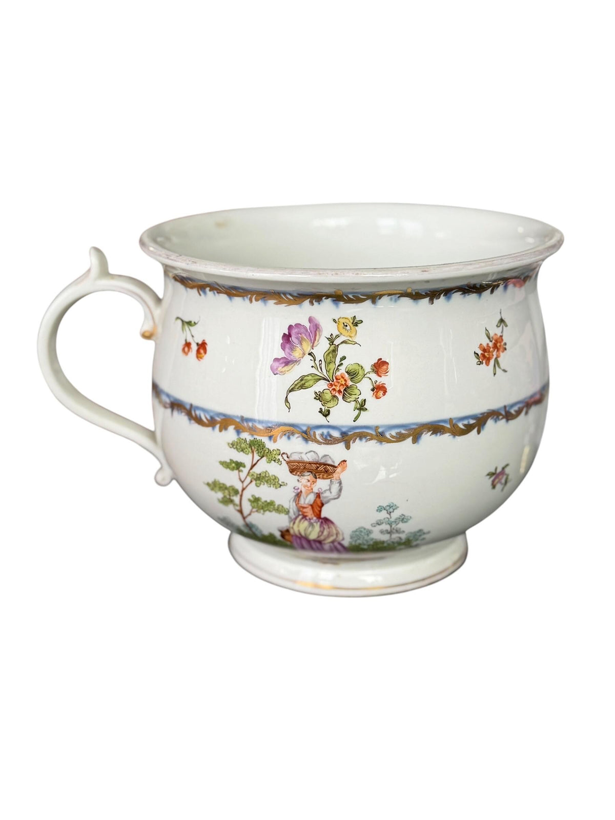 18th Century rare Vienna Porcelain Chamber Pot Alt Wien Hand Painted and Gilt pot, decorated with figures and flowers.