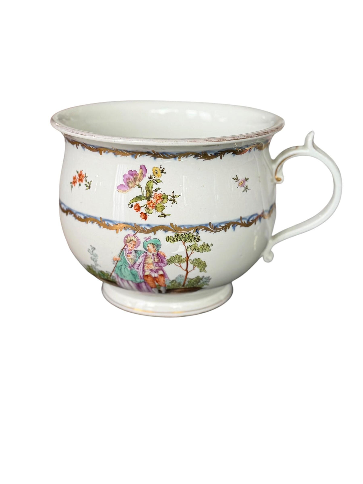 18th Century rare Vienna Porcelain Chamber Pot Alt Wien Hand Painted and Gilt pot, decorated with figures and flowers.