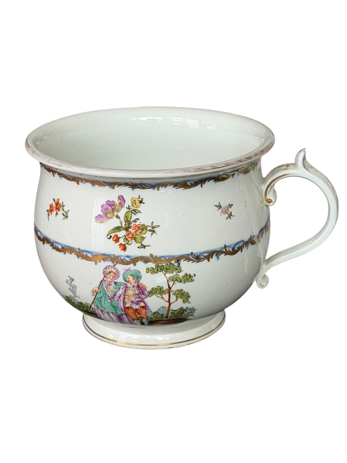 18th Century rare Vienna Porcelain Chamber Pot Alt Wien Hand Painted and Gilt pot, decorated with figures and flowers.