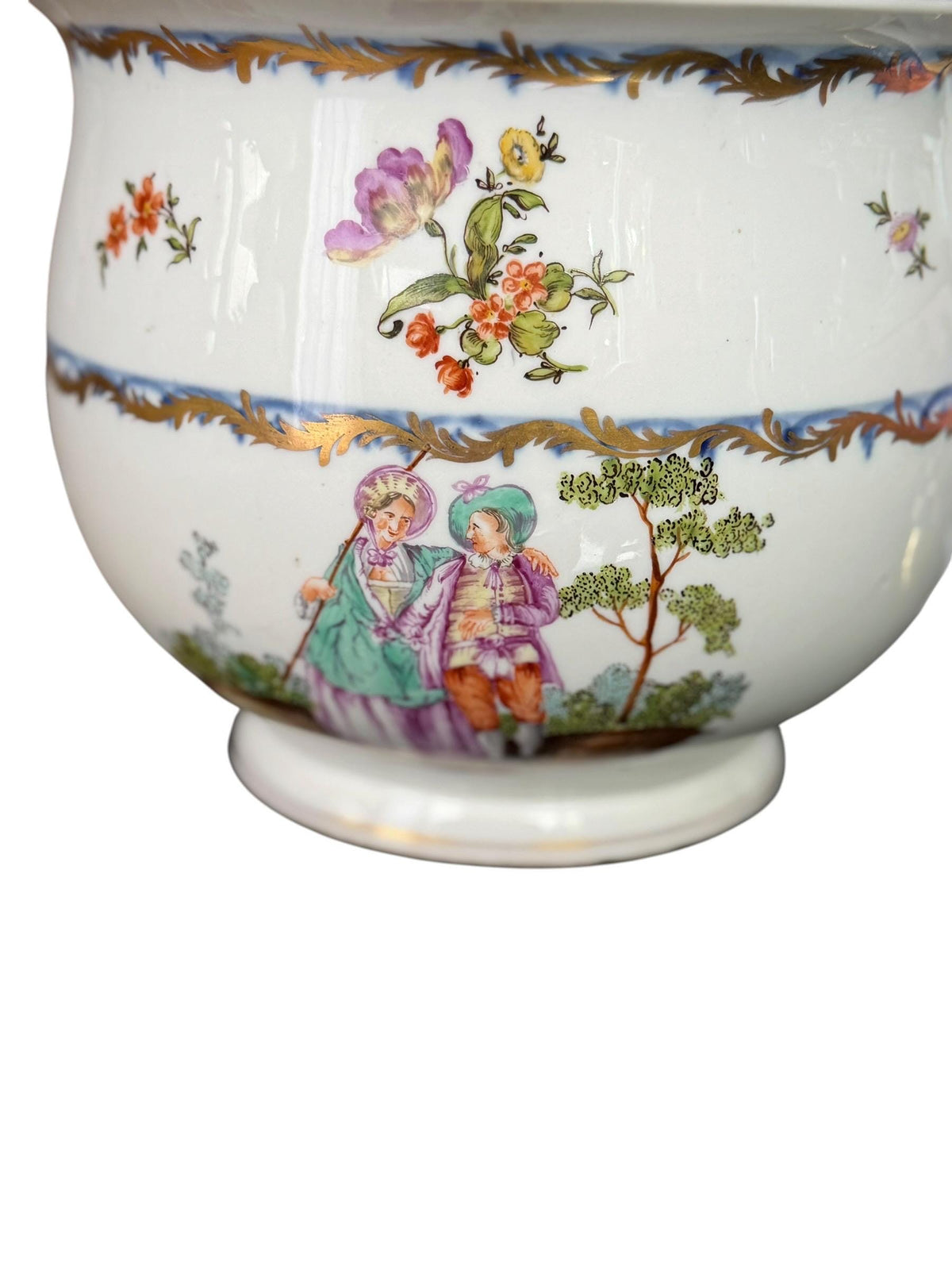 18th Century rare Vienna Porcelain Chamber Pot Alt Wien Hand Painted and Gilt pot, decorated with figures and flowers.