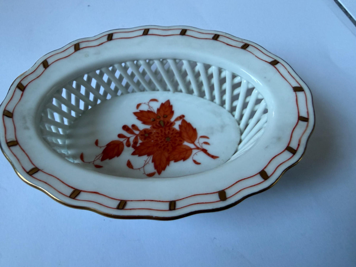 Herend Hungary Openwork Baskets, Apponyi Red Floral Design tableware