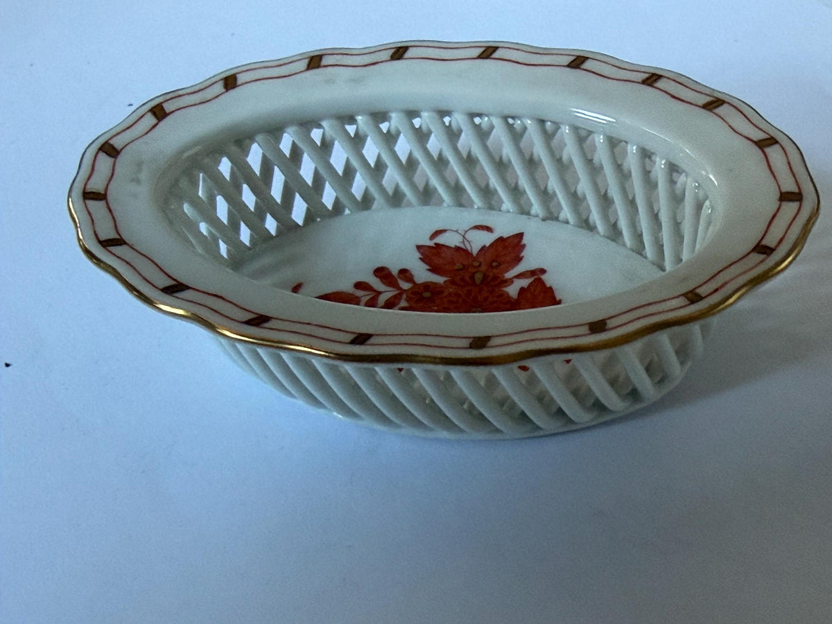 Herend Hungary Openwork Baskets, Apponyi Red Floral Design tableware
