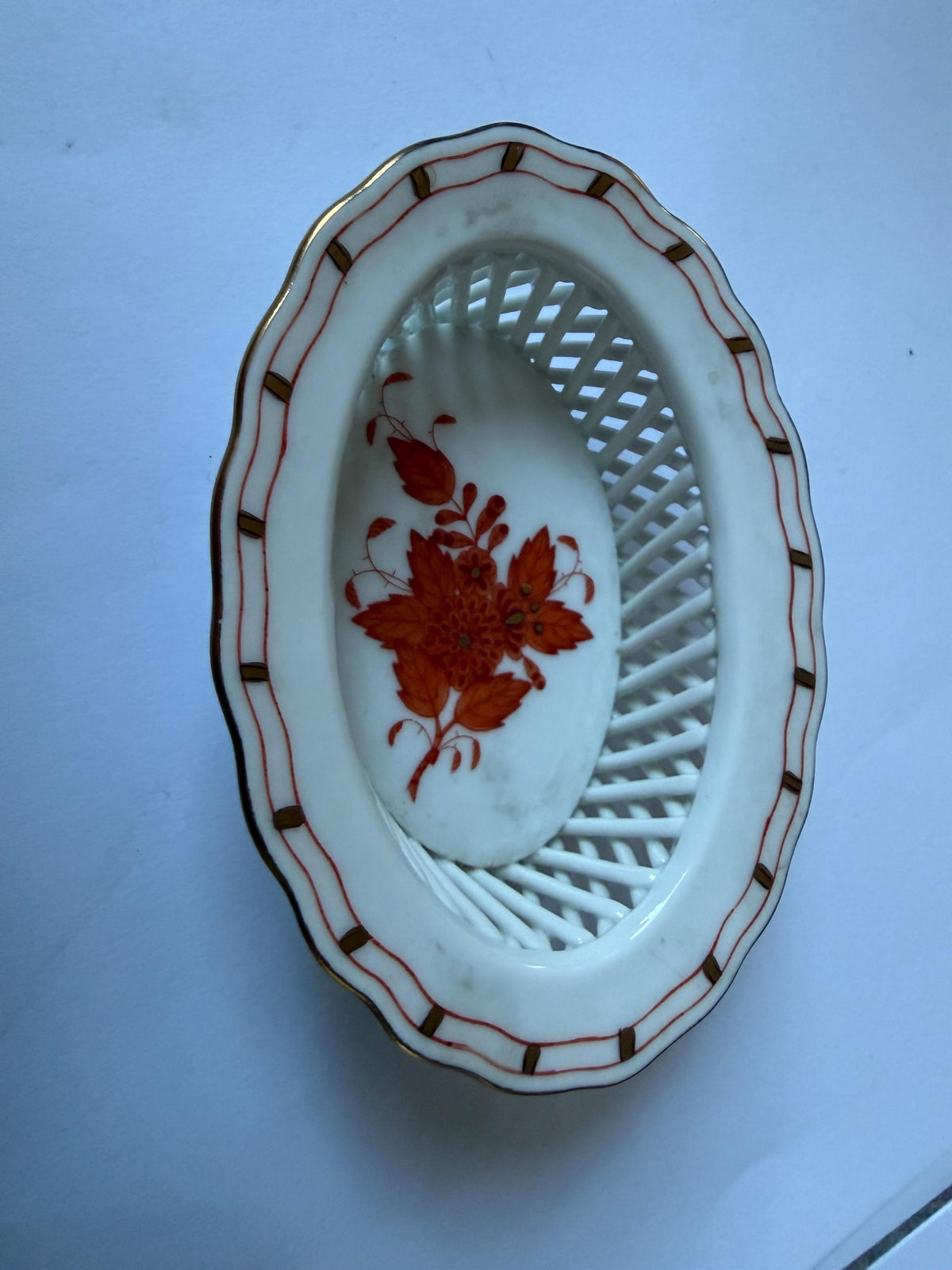 Herend Hungary Openwork Baskets, Apponyi Red Floral Design tableware