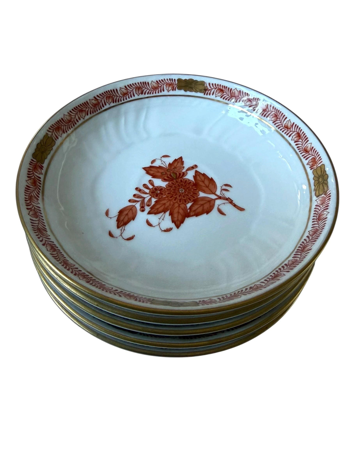 Set of 5 Herend Hungary dessert dishes Apponyi Red Floral Design