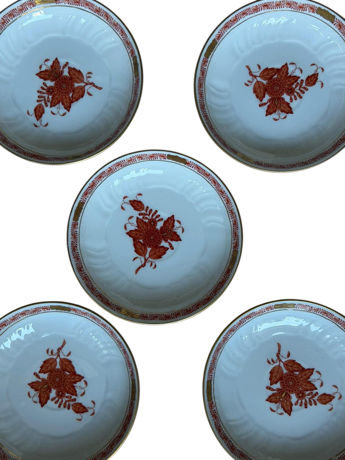 Set of 5 Herend Hungary dessert dishes Apponyi Red Floral Design