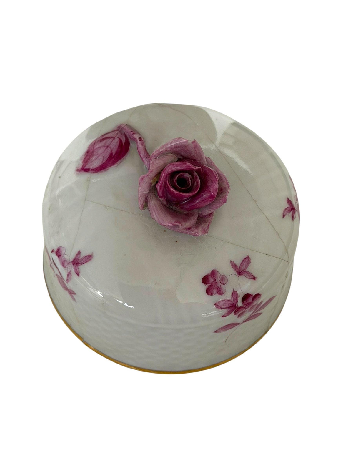 Herend Hungary Porcelain Ginger Jar, Pink Floral Decor, Rose Finial, Lidded Vase, 22 cm