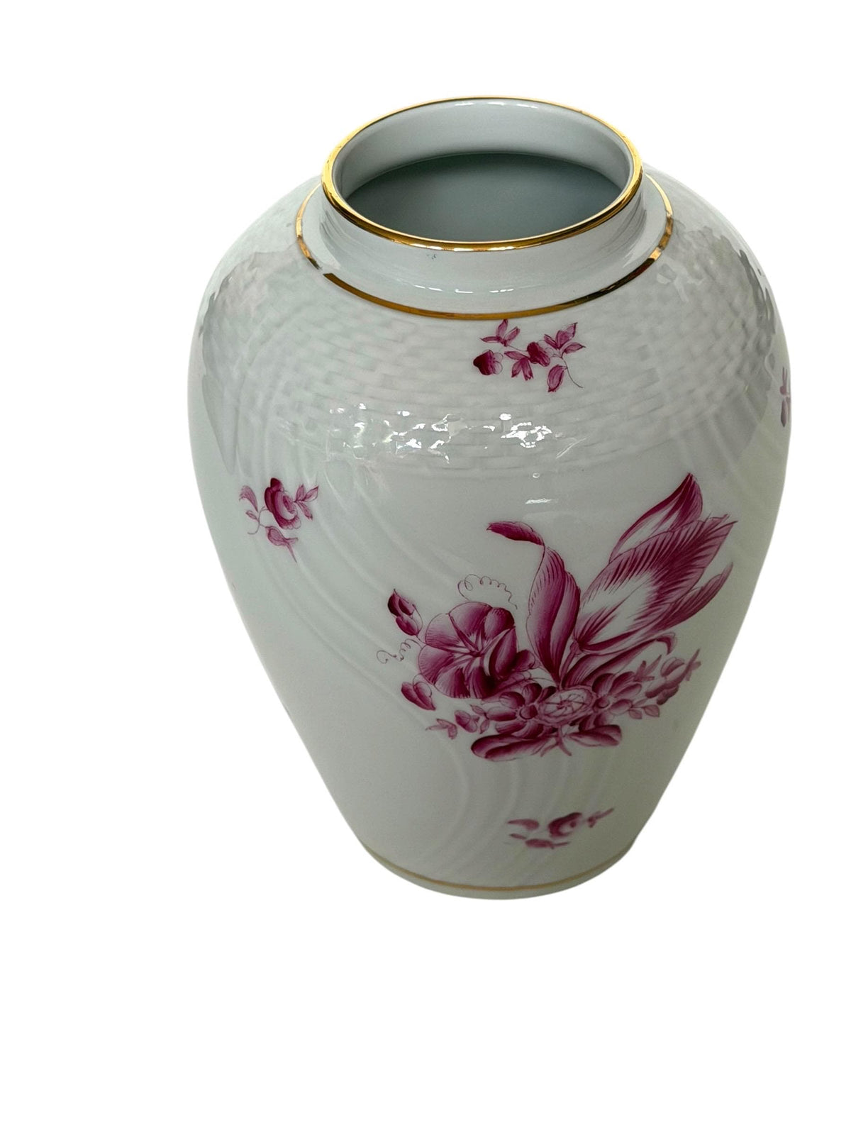 Herend Hungary Porcelain Ginger Jar, Pink Floral Decor, Rose Finial, Lidded Vase, 22 cm