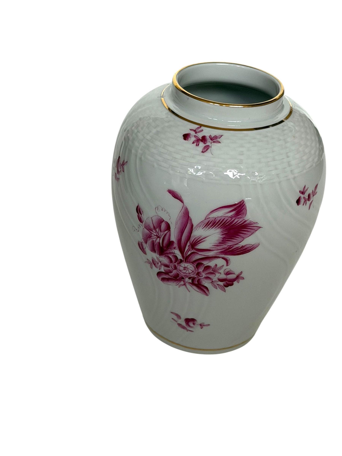 Herend Hungary Porcelain Ginger Jar, Pink Floral Decor, Rose Finial, Lidded Vase, 22 cm