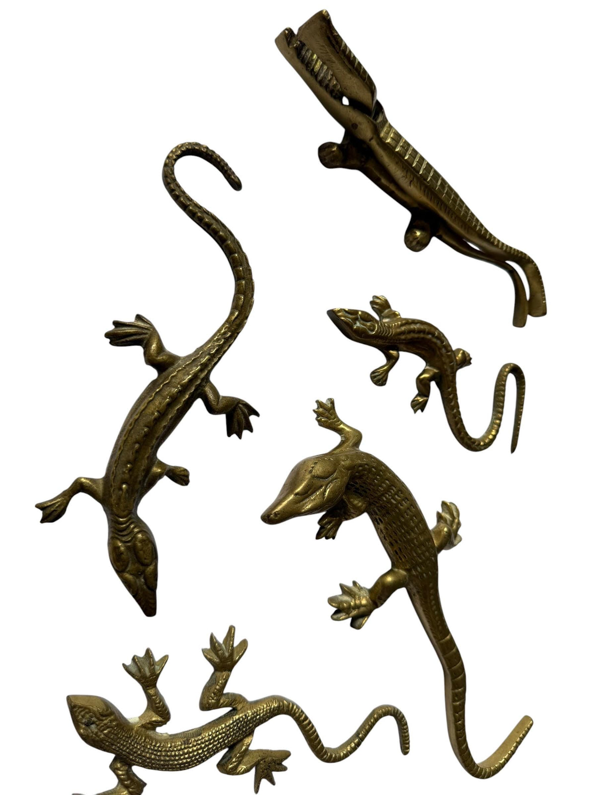 Vintage Gecko Lizard Salamander Figures – Set of 5 bronze / brass / copper display figurines - largest 21 cm - collector collectable items