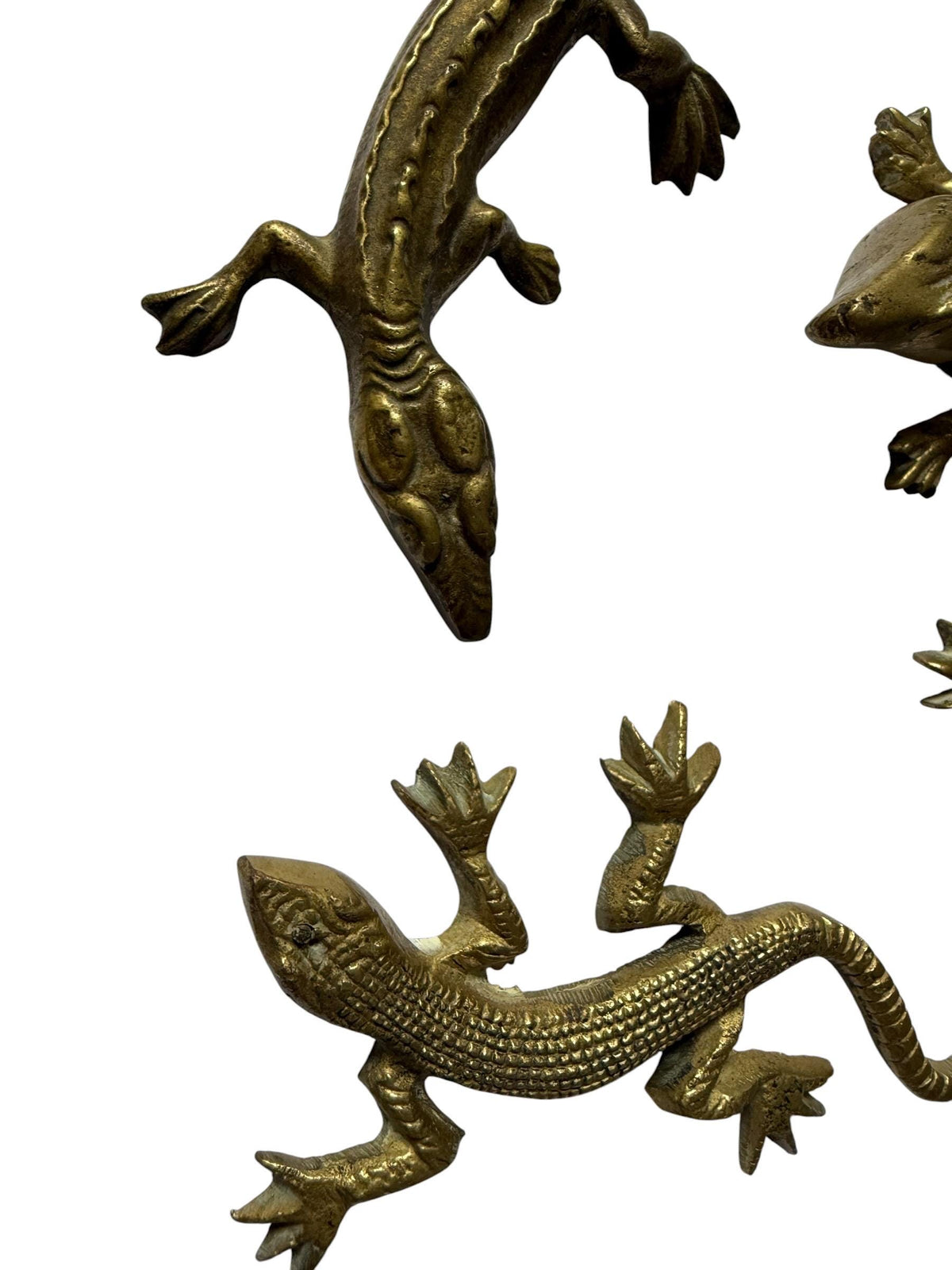 Vintage Gecko Lizard Salamander Figures – Set of 5 bronze / brass / copper display figurines - largest 21 cm - collector collectable items