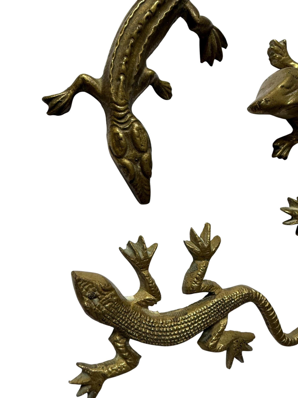 Vintage Gecko Lizard Salamander Figures – Set of 5 bronze / brass / copper display figurines - largest 21 cm - collector collectable items