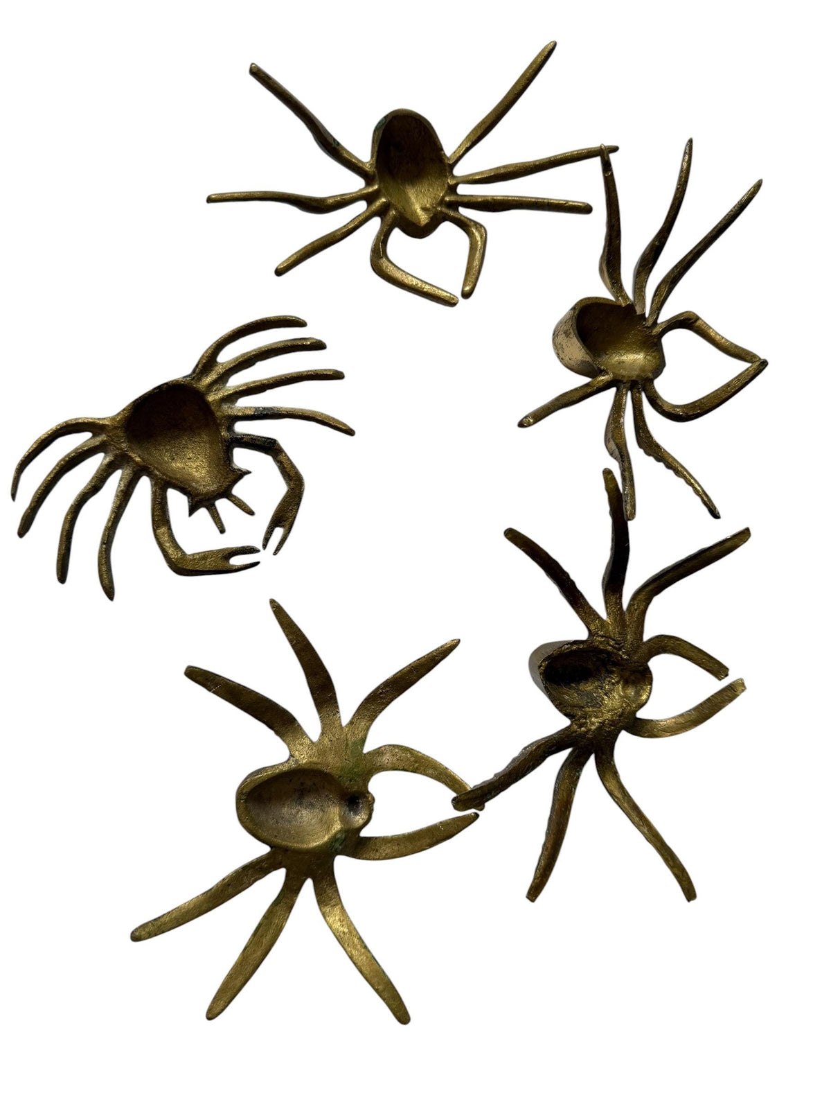Vintage spider and crab – Set of 5 bronze / brass / copper display figurines - largest 11 cm geleedpotigen collectable items