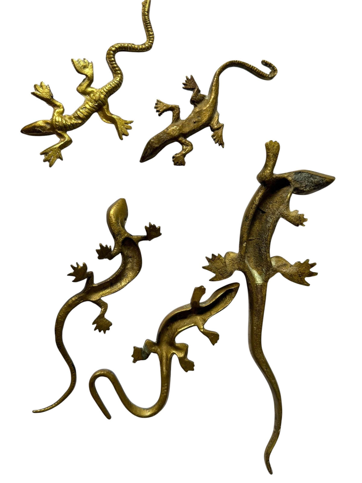 Vintage Gecko Lizard Salamander Figures – Set of 5 bronze / brass / copper display figurines - largest 21 cm - collector collectable items