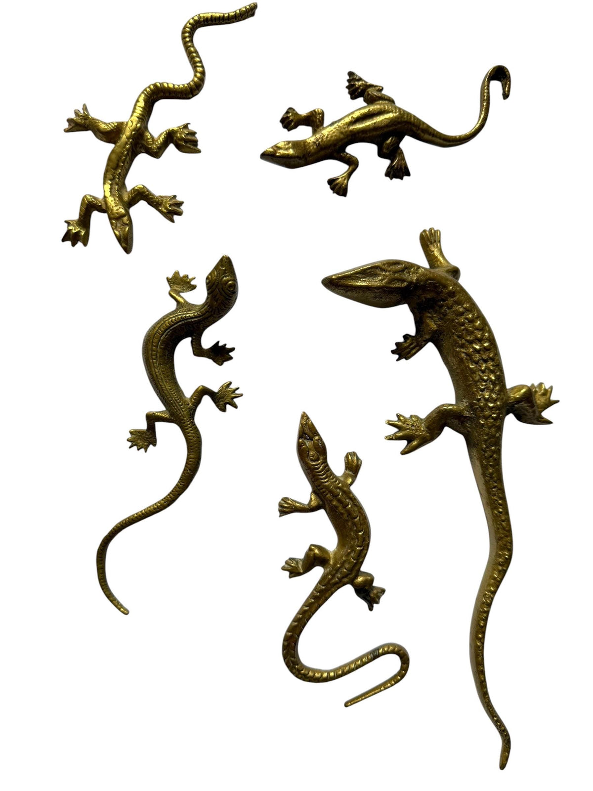 Vintage Gecko Lizard Salamander Figures – Set of 5 bronze / brass / copper display figurines - largest 21 cm - collector collectable items