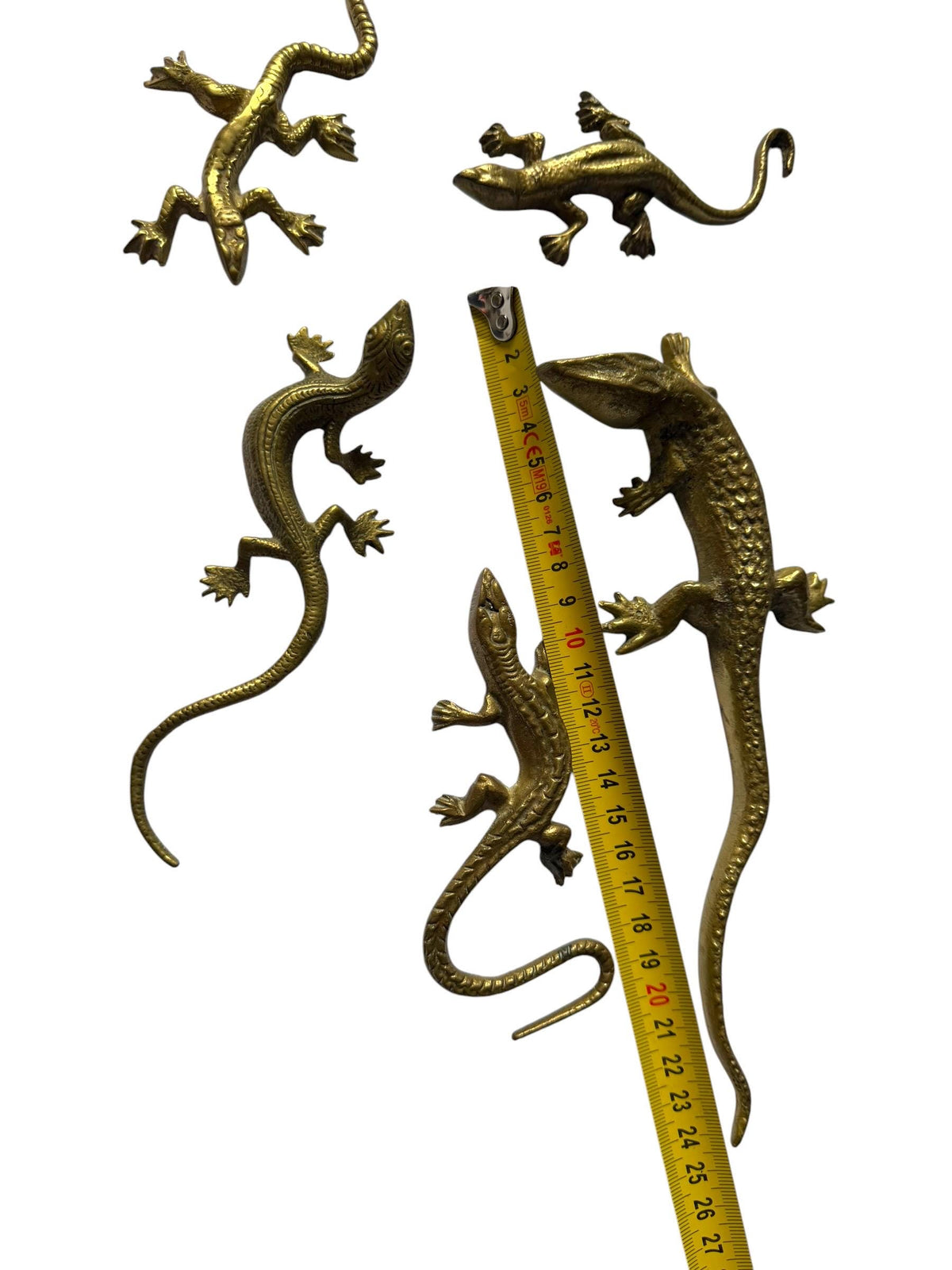 Vintage Gecko Lizard Salamander Figures – Set of 5 bronze / brass / copper display figurines - largest 21 cm - collector collectable items