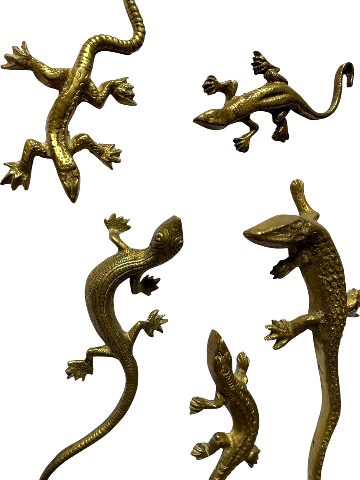 Vintage Gecko Lizard Salamander Figures – Set of 5 bronze / brass / copper display figurines - largest 21 cm - collector collectable items