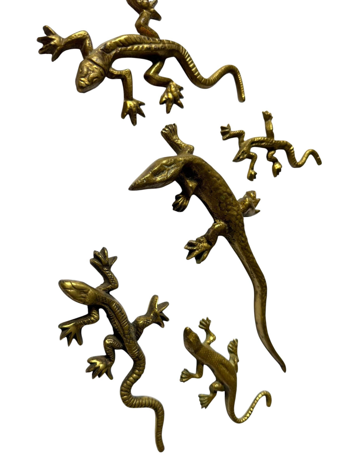 Vintage Gecko Lizard Salamander Figures – Set of 5 bronze / brass / copper display figurines - largest 21 cm - collector collectable items