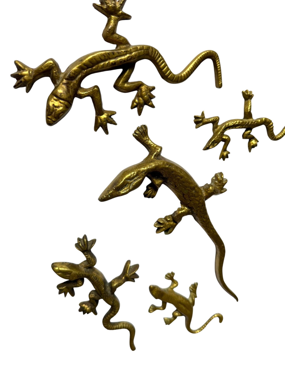 Vintage Gecko Lizard Salamander Figures – Set of 5 bronze / brass / copper display figurines - largest 21 cm - collector collectable items