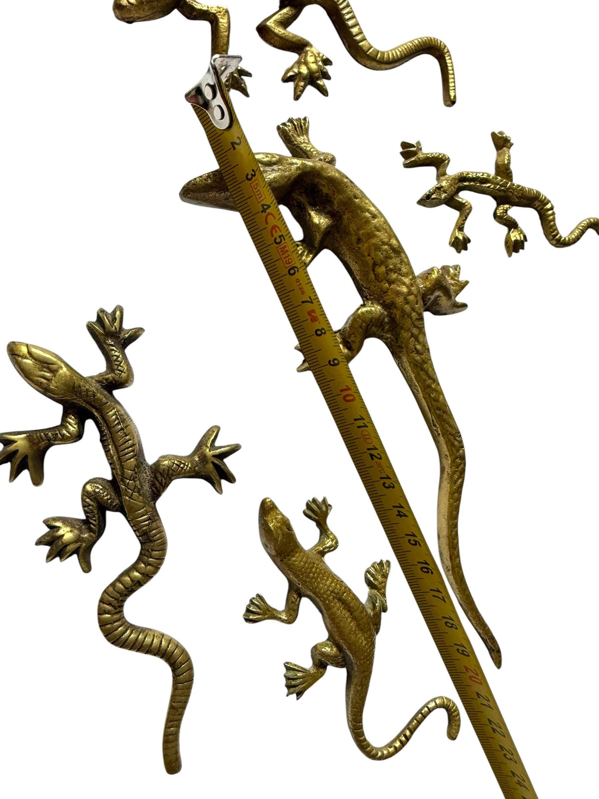 Vintage Gecko Lizard Salamander Figures – Set of 5 bronze / brass / copper display figurines - largest 21 cm - collector collectable items
