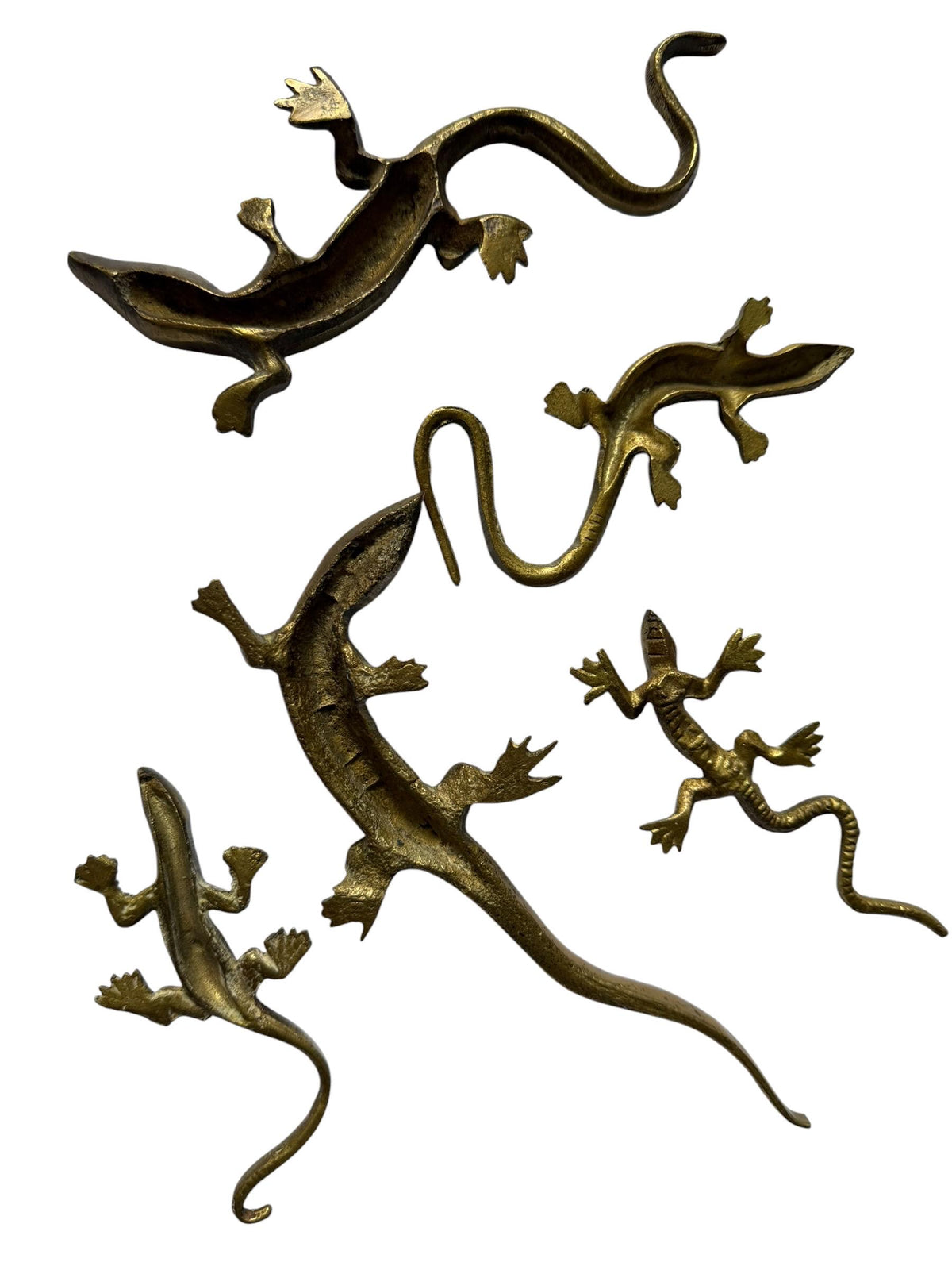 Vintage Gecko Lizard Salamander Figures – Set of 5 bronze / brass / copper display figurines - largest 21 cm - collector collectable items