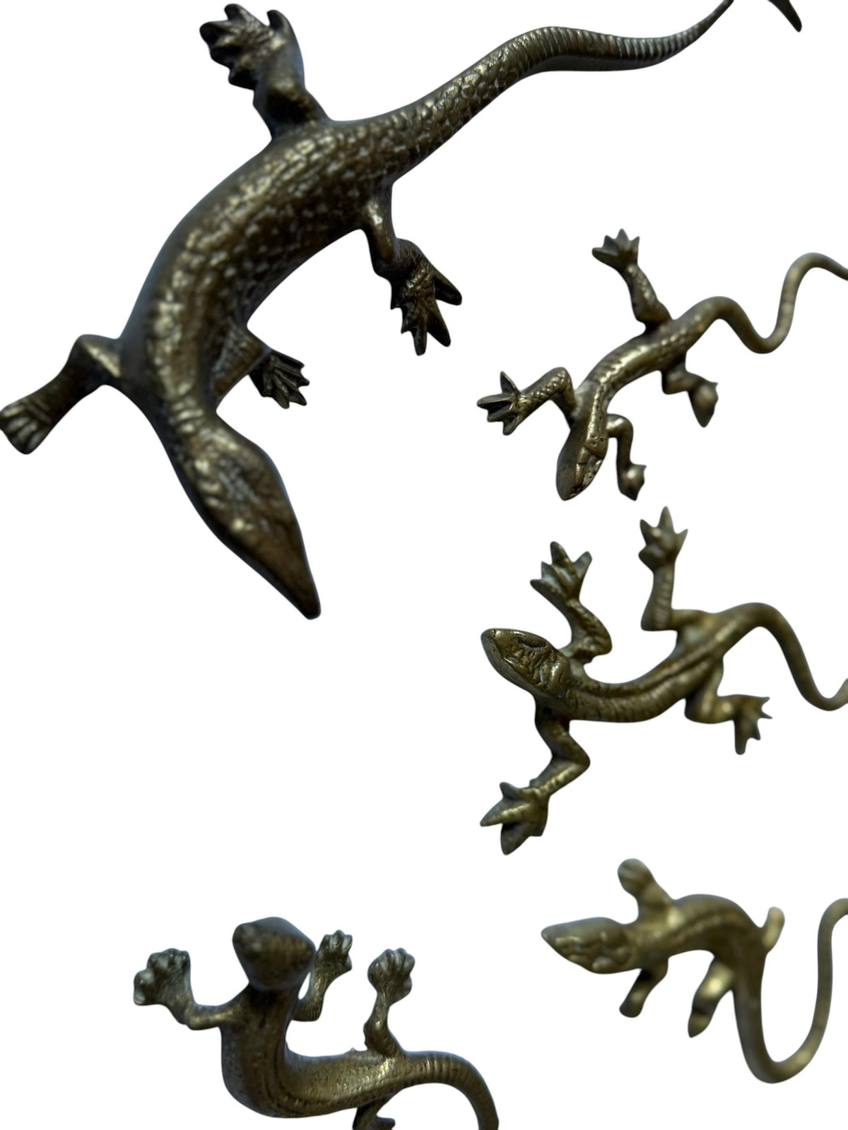 Vintage Gecko Lizard Salamander Figures – Set of 5 bronze / brass / copper display figurines - largest 21 cm - collector collectable items