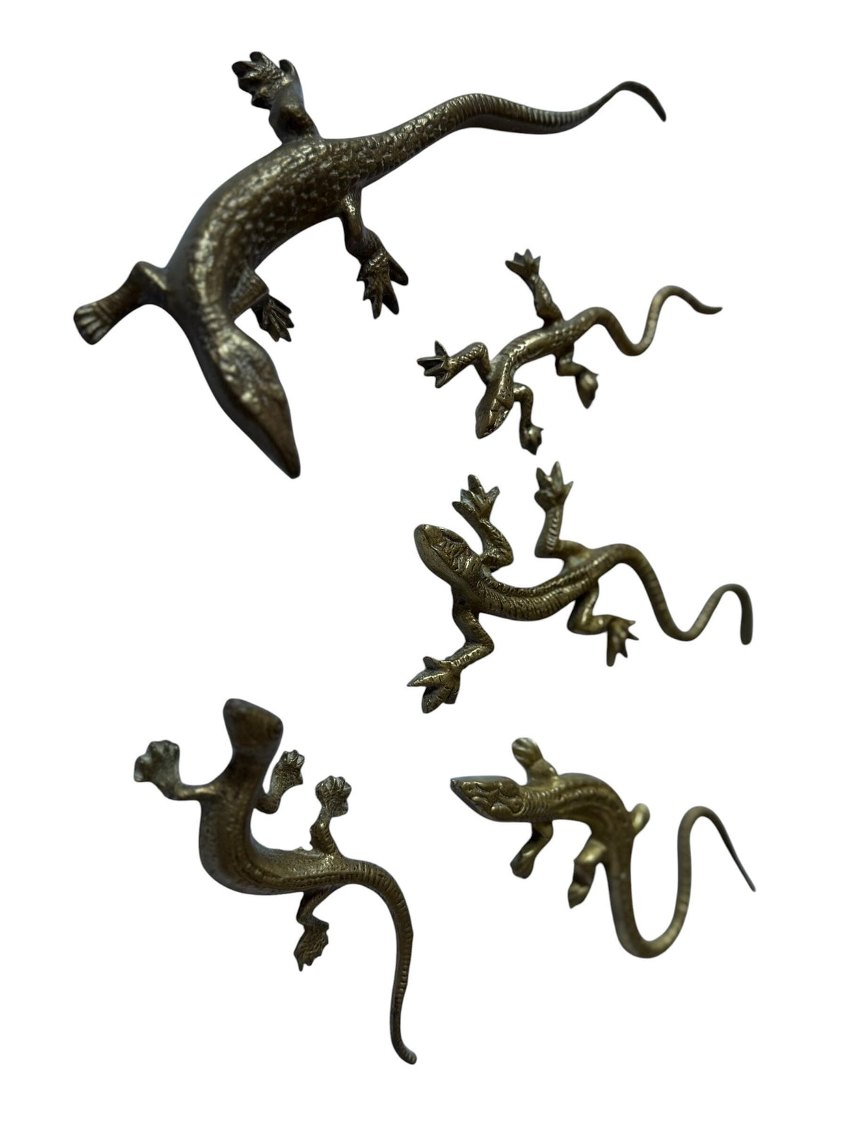 Vintage Gecko Lizard Salamander Figures – Set of 5 bronze / brass / copper display figurines - largest 21 cm - collector collectable items