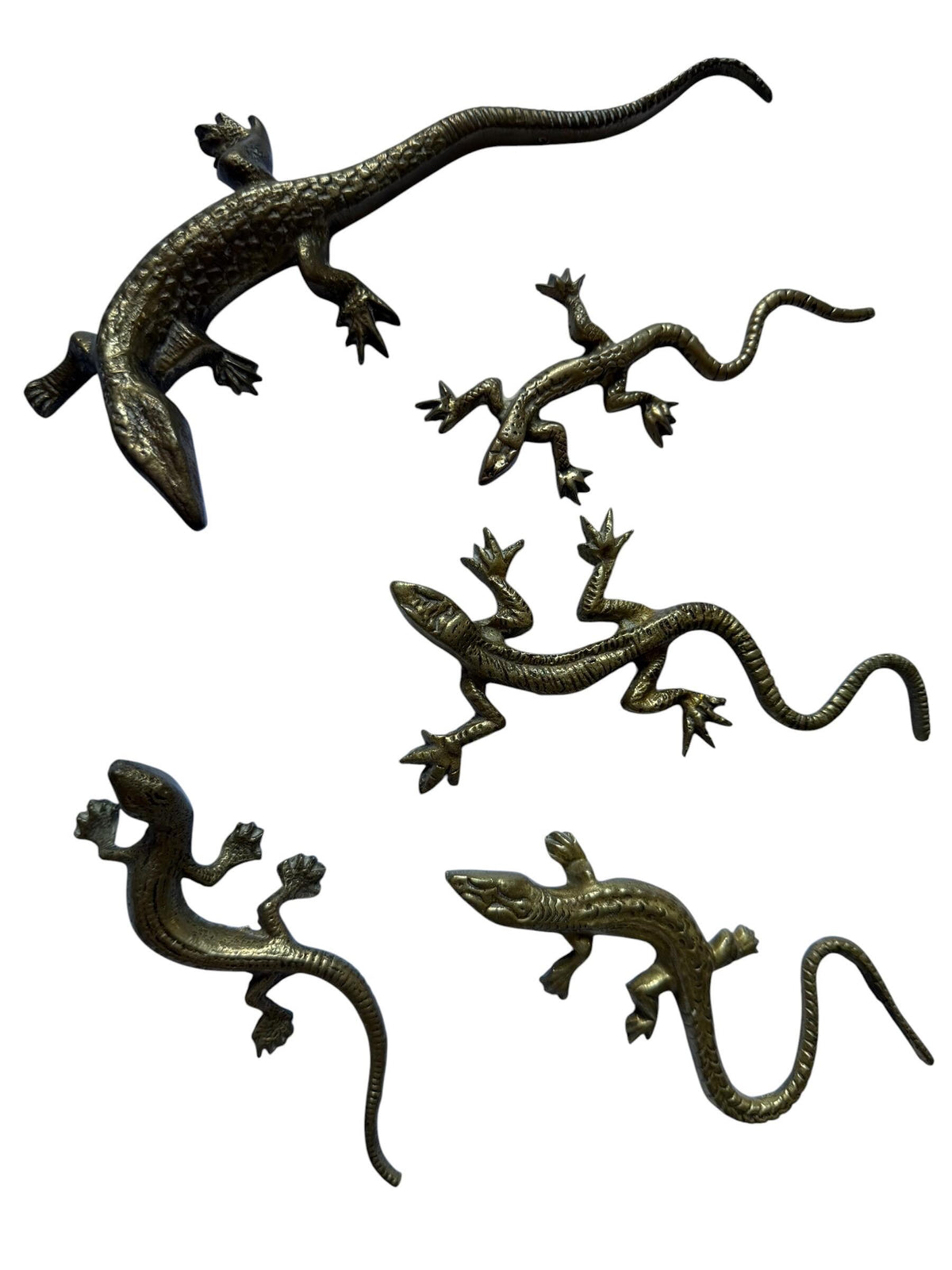 Vintage Gecko Lizard Salamander Figures – Set of 5 bronze / brass / copper display figurines - largest 21 cm - collector collectable items