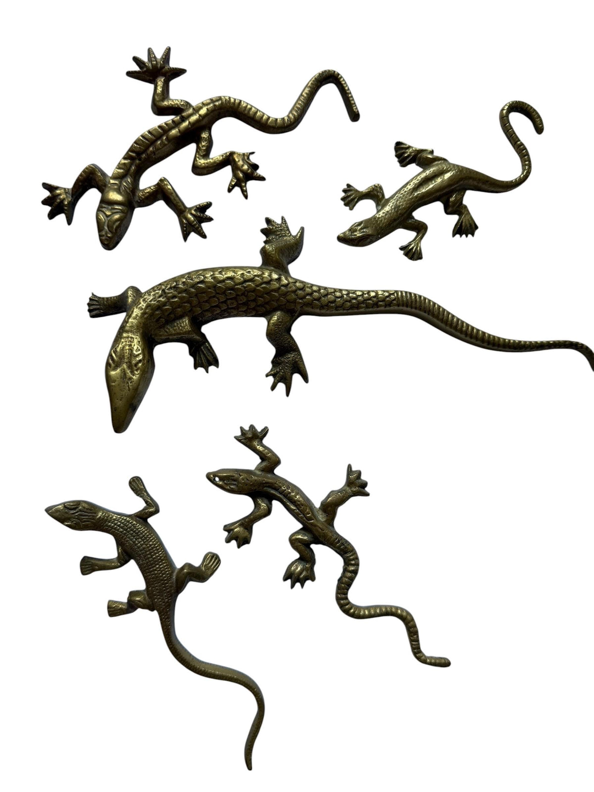 Vintage Gecko Lizard Salamander Figures – Set of 5 bronze / brass / copper display figurines - largest 21 cm - collector collectable items