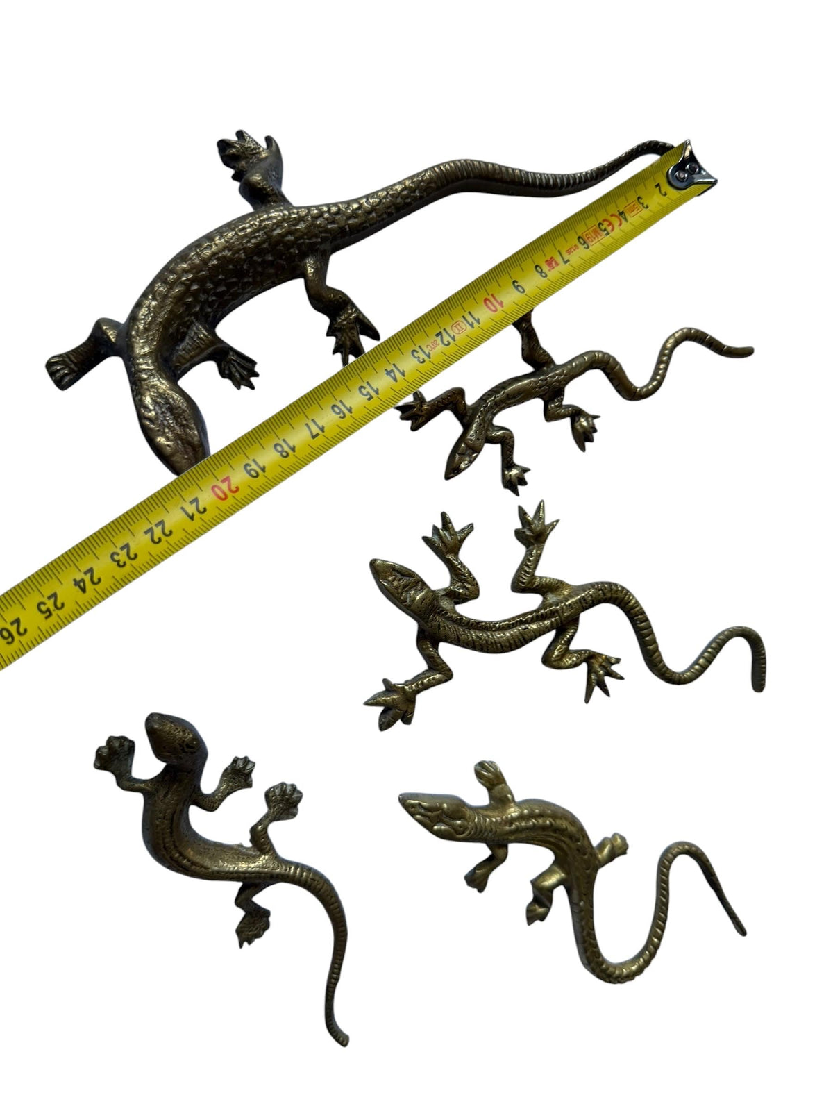 Vintage Gecko Lizard Salamander Figures – Set of 5 bronze / brass / copper display figurines - largest 21 cm - collector collectable items