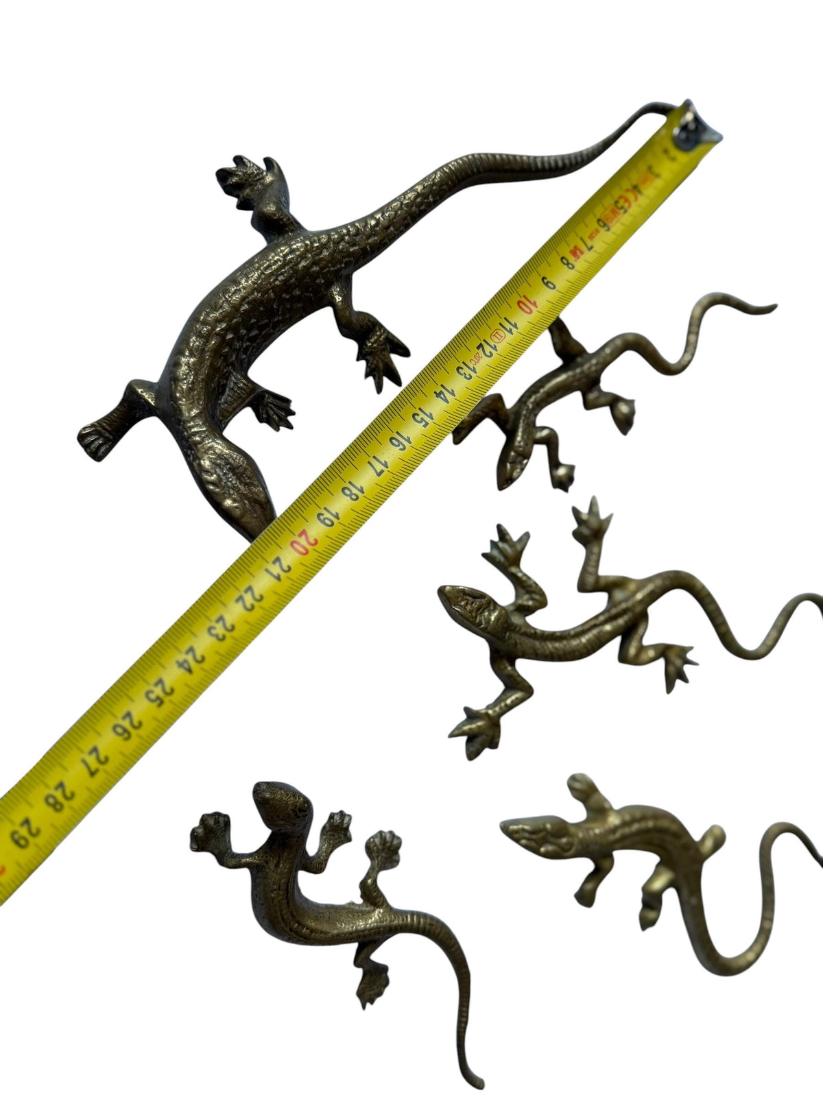 Vintage Gecko Lizard Salamander Figures – Set of 5 bronze / brass / copper display figurines - largest 21 cm - collector collectable items