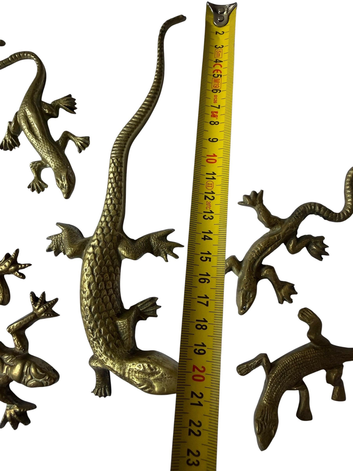 Vintage Gecko Lizard Salamander Figures – Set of 5 bronze / brass / copper display figurines - largest 21 cm - collector collectable items