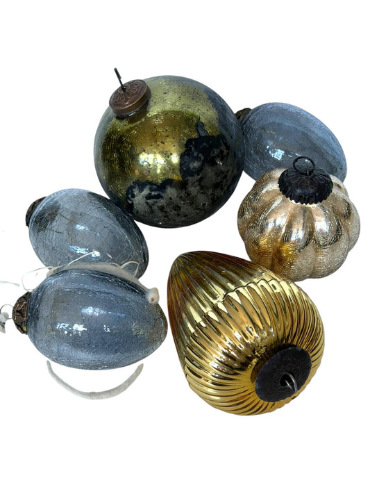 Set of 6 Antique Heavy Glass murano Christmas Baubles bola del vidro