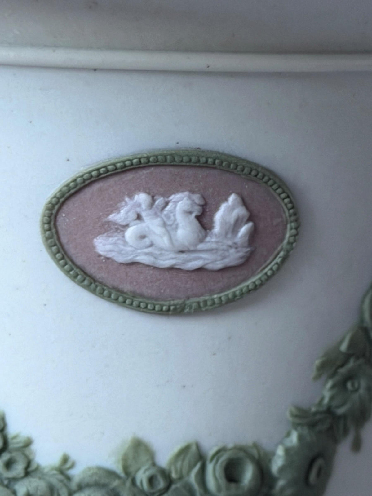 Wedgwood Tri-Color Jasperware lidded vase, Covered chestnut Vase, Sage Green Lilac White,  19th Century, rare exclusive mantel piece ca 1870