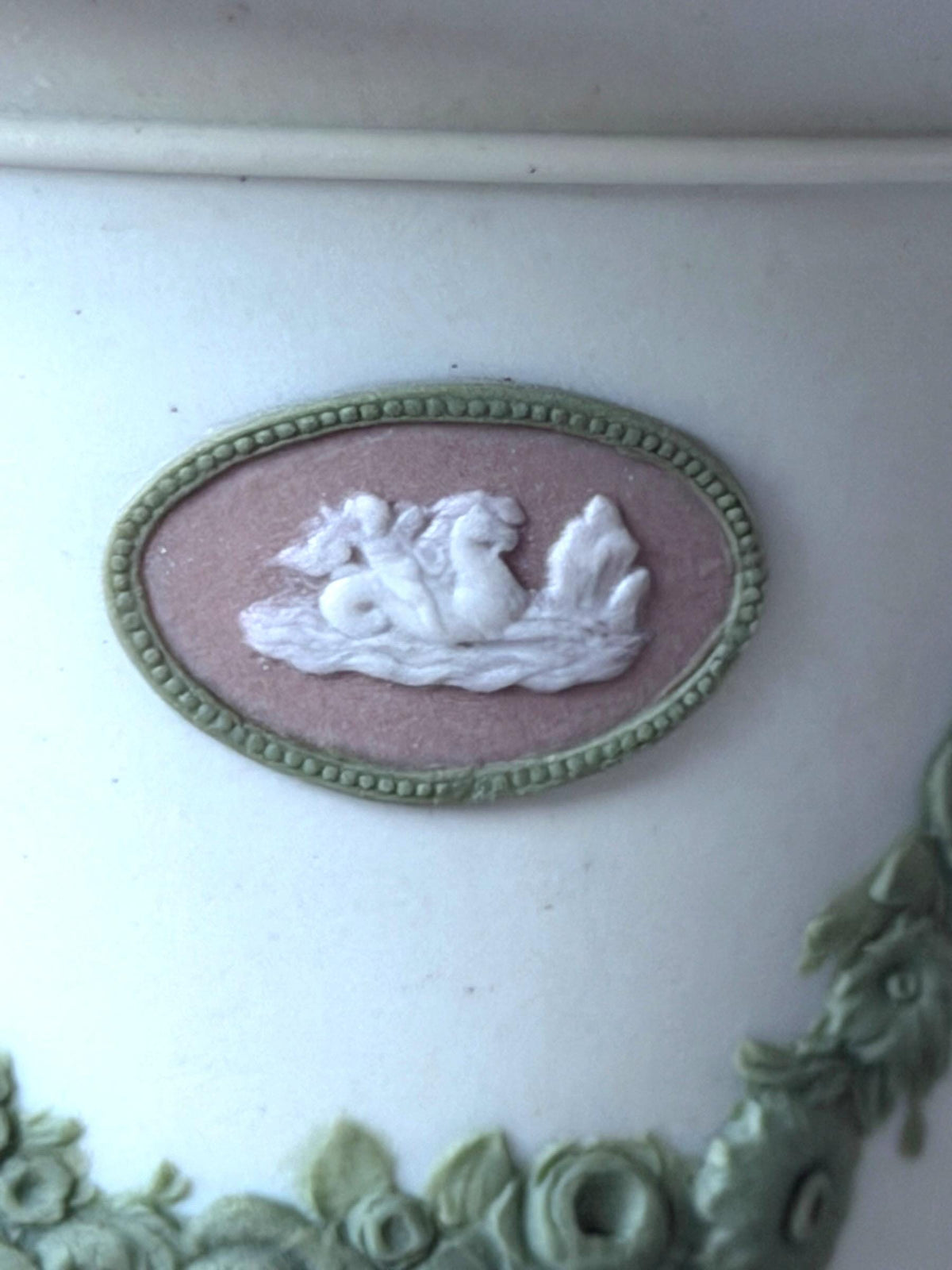 Wedgwood Tri-Color Jasperware lidded vase, Covered chestnut Vase, Sage Green Lilac White,  19th Century, rare exclusive mantel piece ca 1870